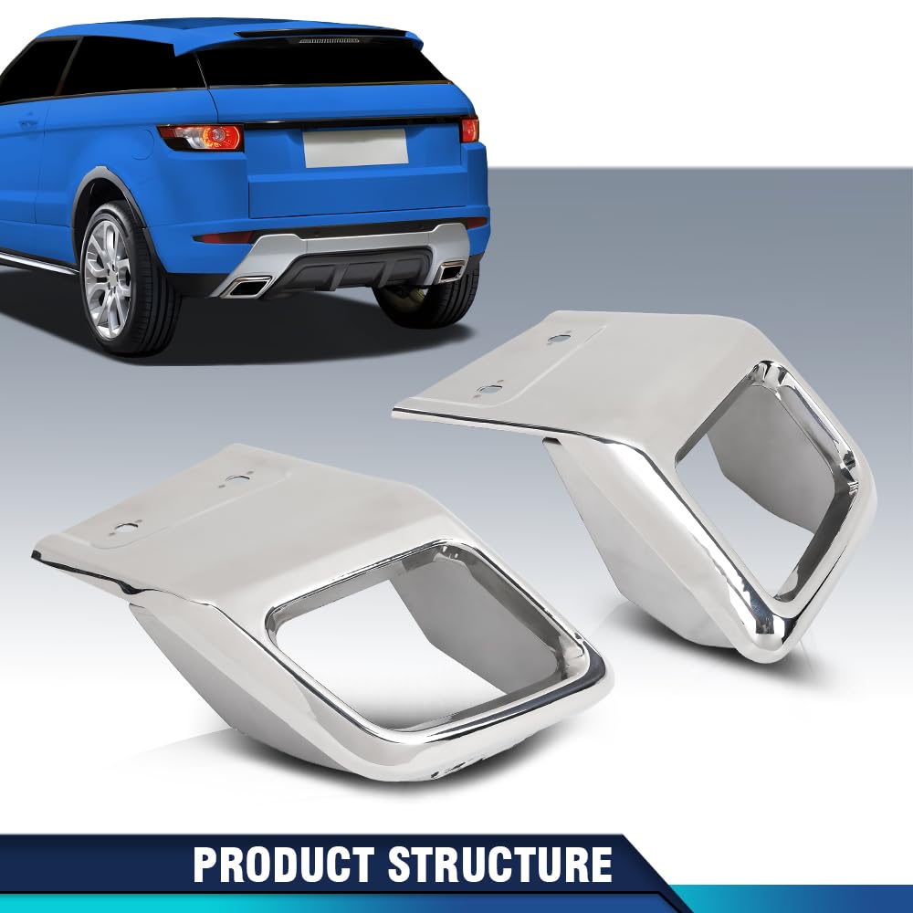 PIT66 Rear Bumper Exhaust Tube Trim Pair Compatible with Land Rover Range Rover Evoque 2010-2018, Only Fit Dynamic Model (With Square Exhausts) LR027872, LR027871 Silver