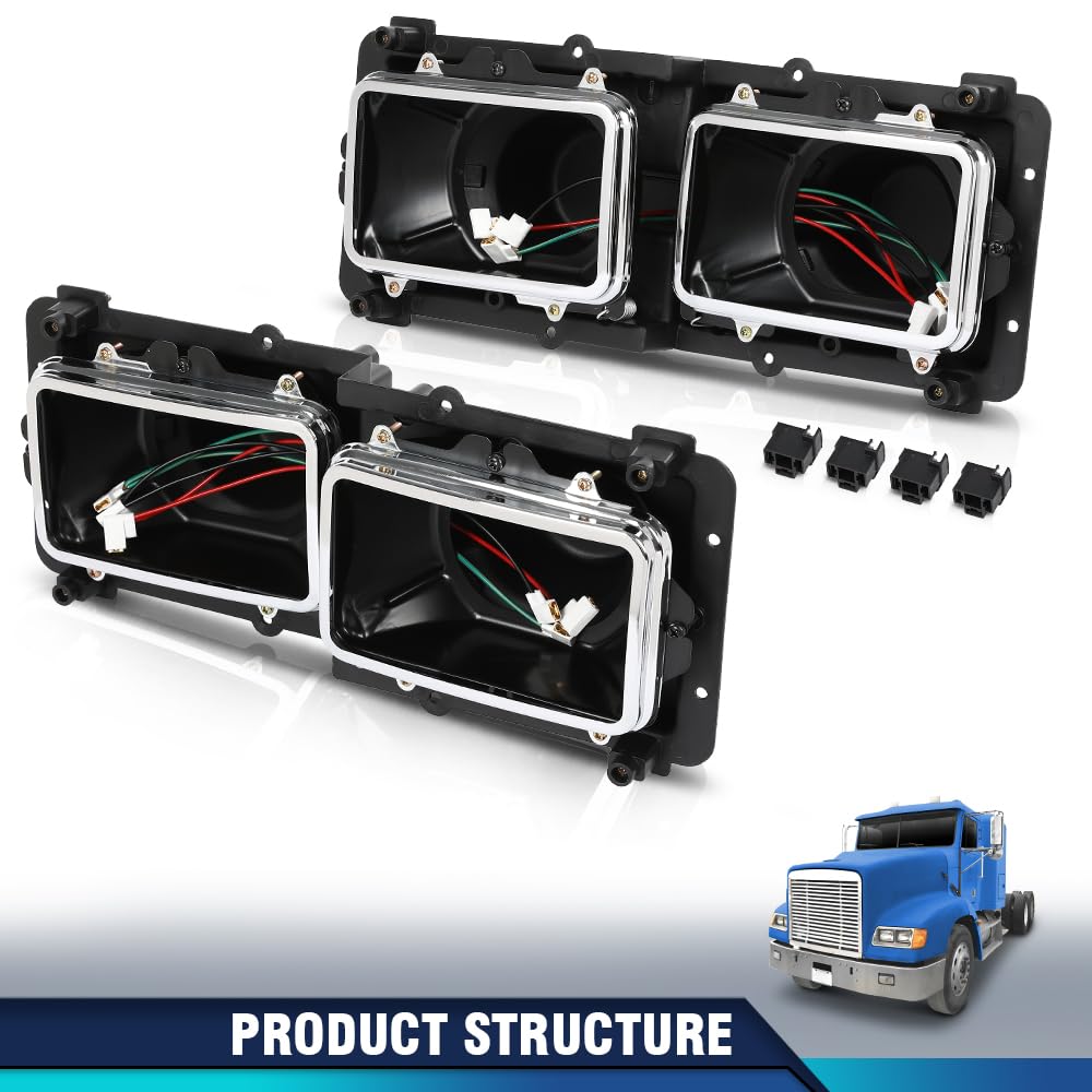 PIT66 Headlight Housing Base Pair Compatible with Freightliner FLD 112 120 Truck 1989-2003 A0615605002, A0615605003 Black