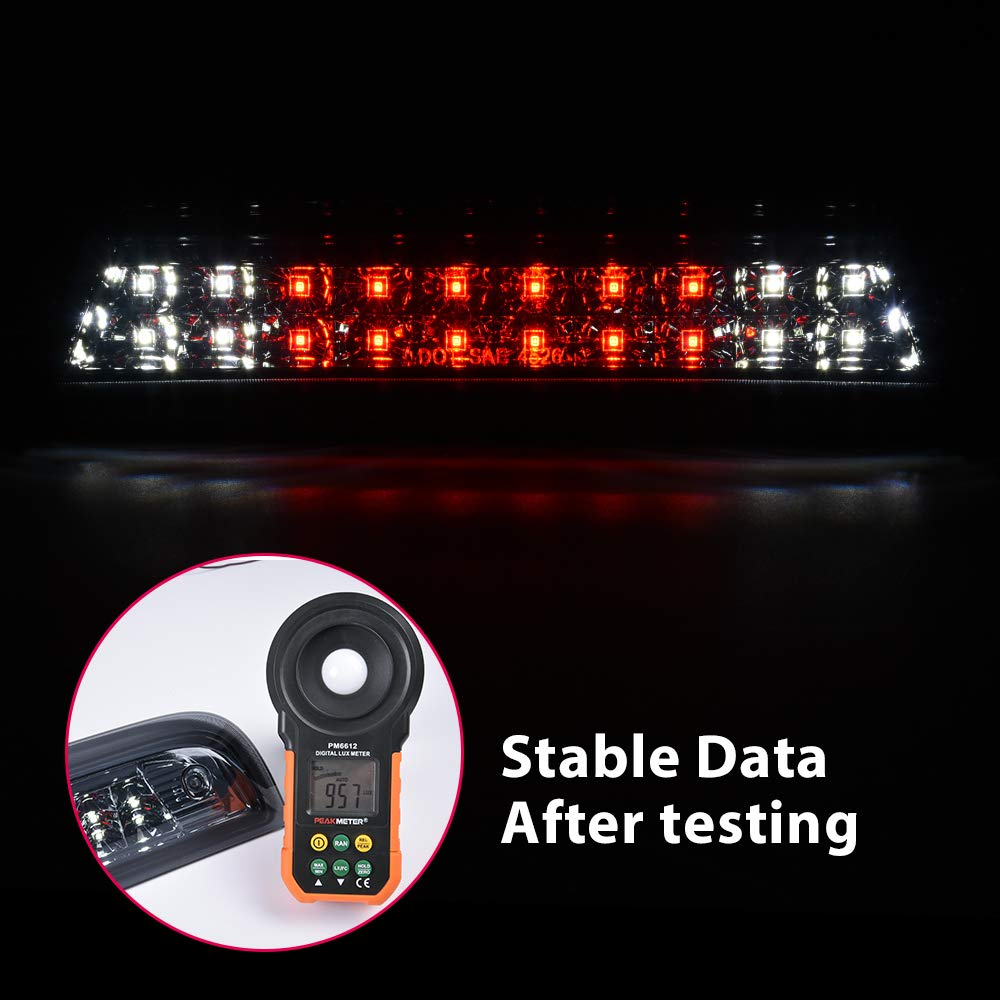 PIT66 LED 3rd Brake Light, Compatible with 14-18 Chevy Silverado Sierra 1500 / Chevy Silverado Sierra 2500HD 3500HD Cargo High Mount Stop Tail Light Clear Housing Smoky Lens