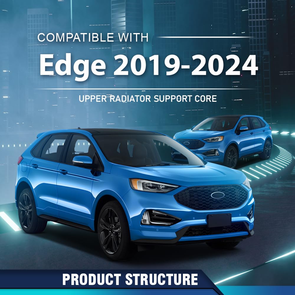 PIT66 Upper Radiator Support Core Compatible with Ford Edge (submodel: SE, SEL, ST, Titanium) 2019-2024 KT4Z16138C, FO1225260 Black PP