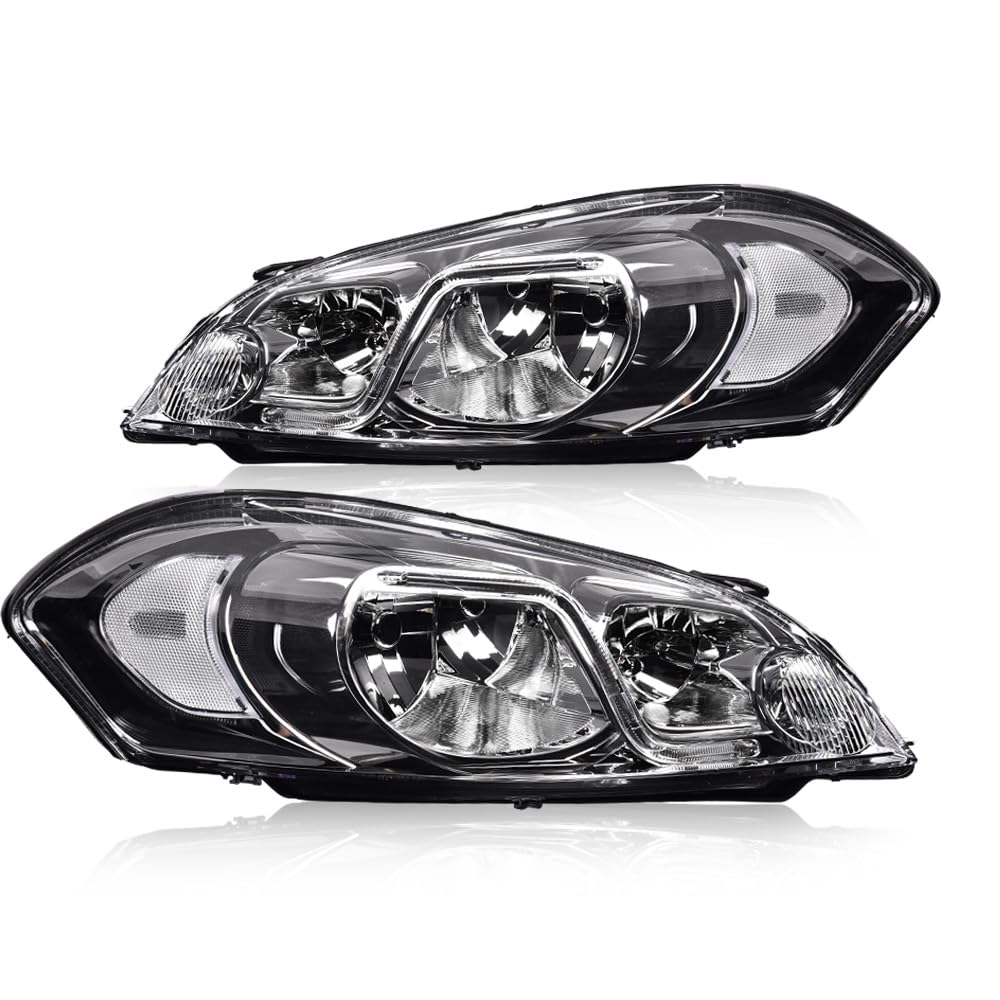 PIT66 LED DRL Headlight Assembly Headlamp Compatible with Chevy Impala 2006-2016, Fit Chevy Monte Carlo 2006-2007 25958359, 25958360 Clear Lens Chrome Housing Clear Reflector