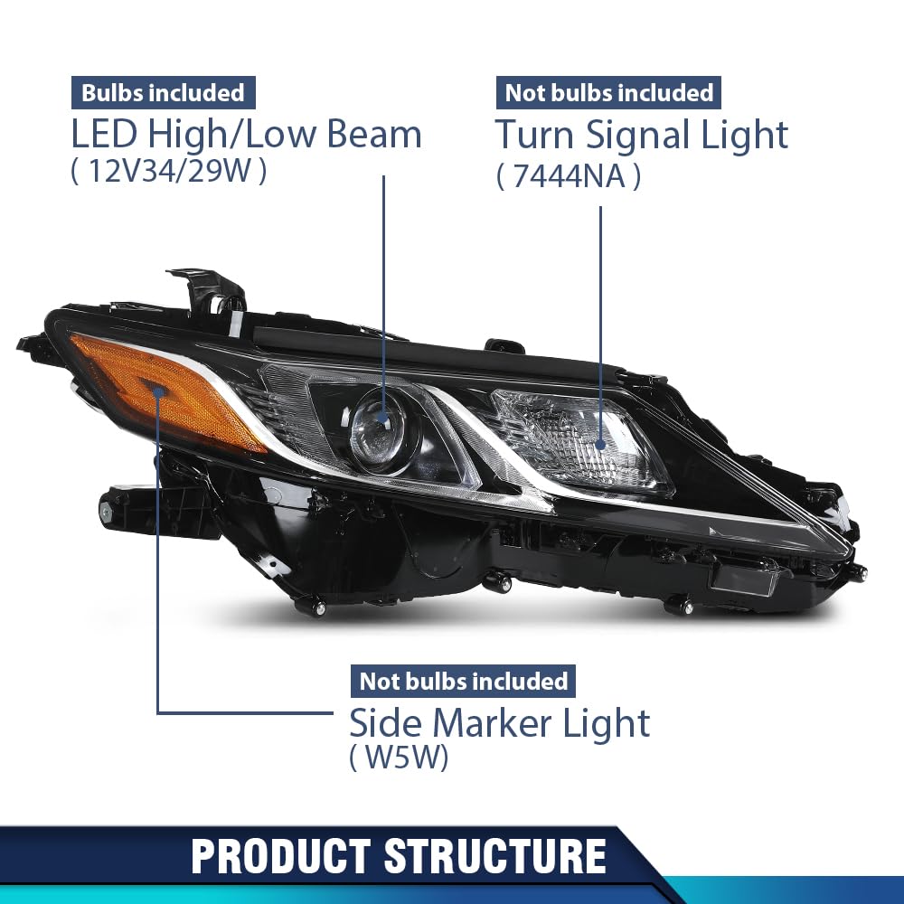 PIT66 Headlights Assembly Pair Fit Toyota Camry LE SE 2018-2022