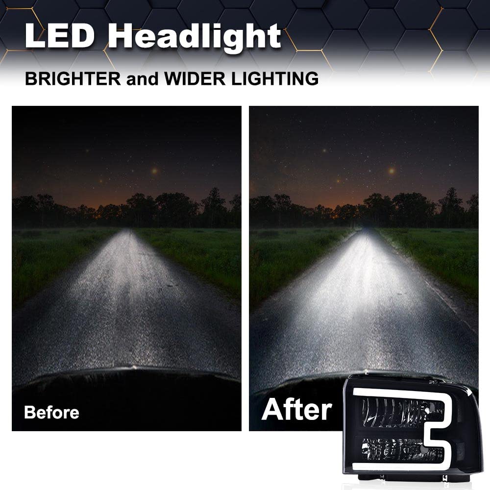 PIT66 LED DRL Headlights Fit 2005-2007 Ford F250 F350 F450 F550 Super Duty