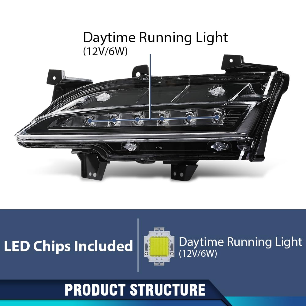 PIT66 LED Front Bumper Fog Light Daytime Running Lamp Assembly Left Driver Side Compatible with Lincoln MKC 2015-2018 EJ7Z13200D, FO2562100 Black Housing Clear Lens
