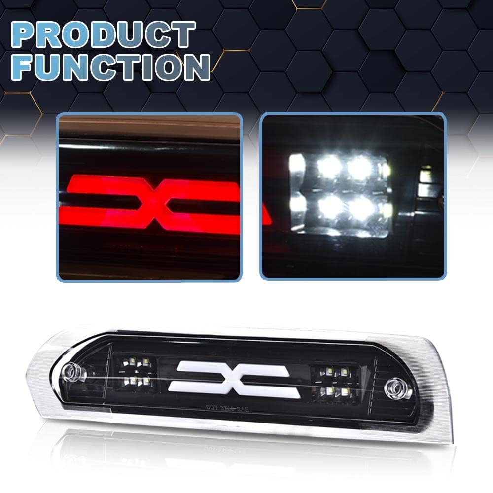 PIT66 LED 3rd Third Brake Light Compatible with Dodge Ram 1500 2002-2008/Compatible with Dodge Ram 2500 3500 2003-2009 High Mount Light Brake Light Cargo Clear Lens Black Housing