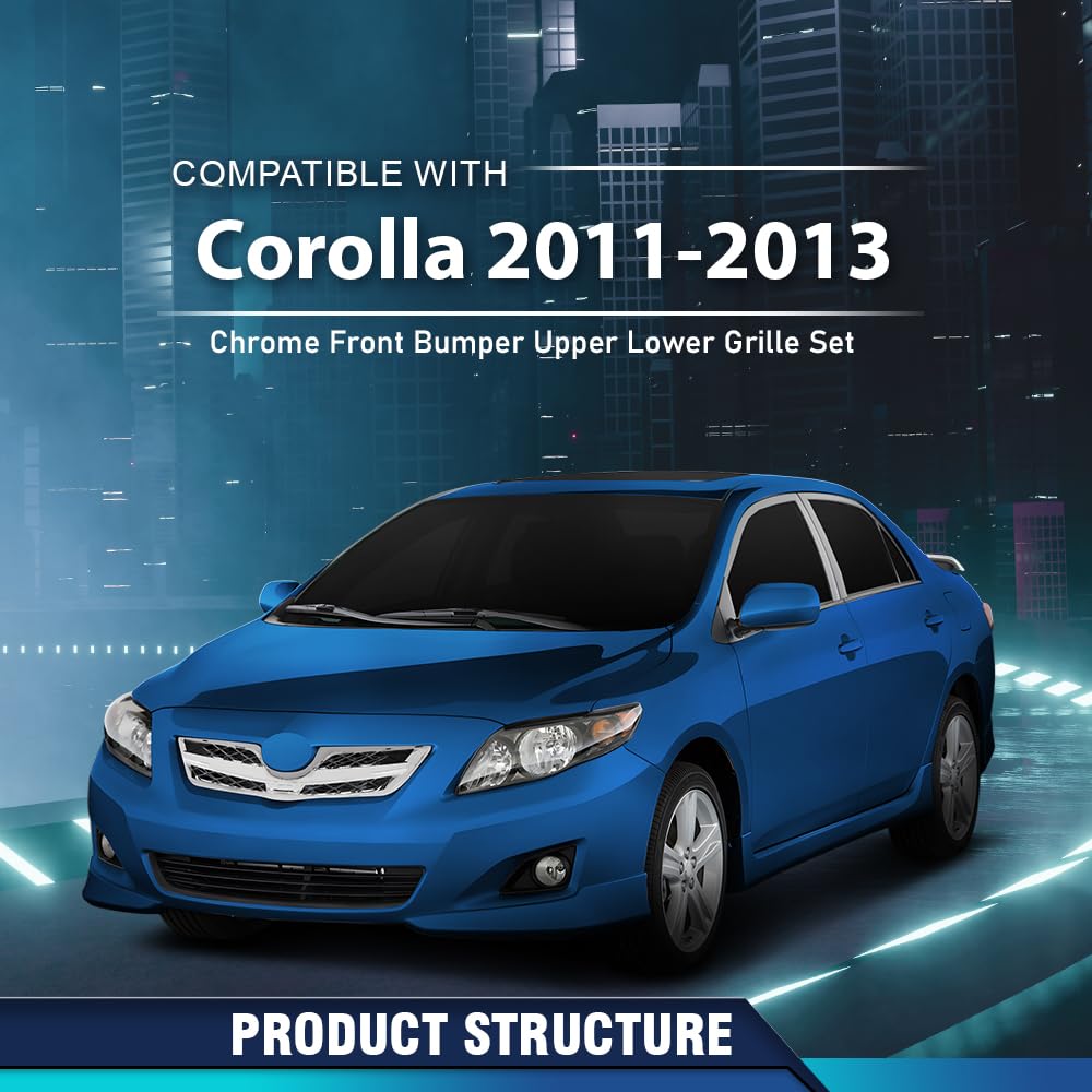 PIT66 Front Bumper Upper Lower Grille Set Fit Toyota Corolla 2011-2013