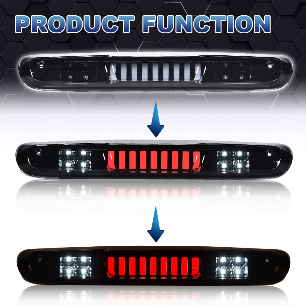 PIT66 LED 3rd Brake Light, Compatible with 2007-2014 Chevy Silverado/2007-2014 GMC Sierra/Compatible with 2009-2010 H-ummer H3T LED Third Brake Light Cargo Black Housing Smoky Lens