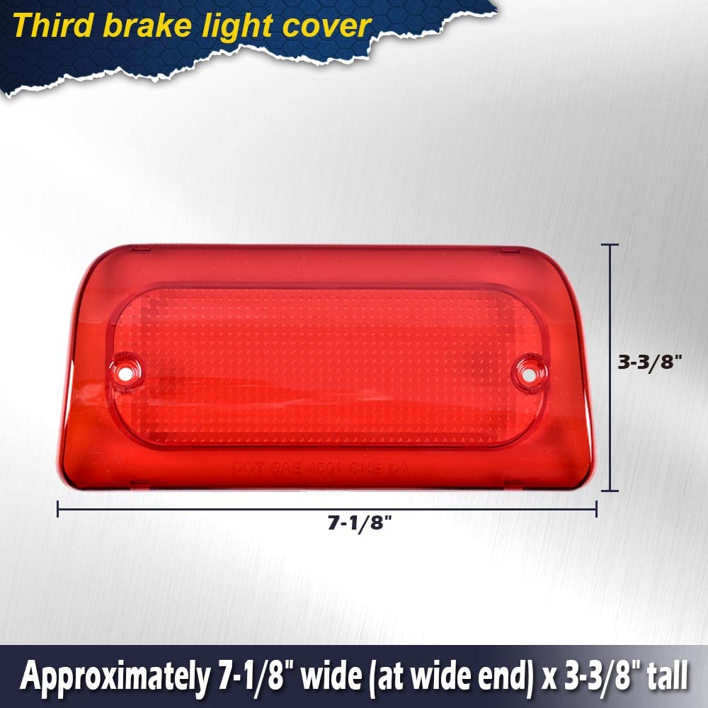 PIT66 3rd Brake Light Lens, Compatible with 94-2004 Chevy S10 /94-2004 GMC Sonoma (Standard or Crew Cab Only) Cab High 3rd Brake Light Lens Red Len