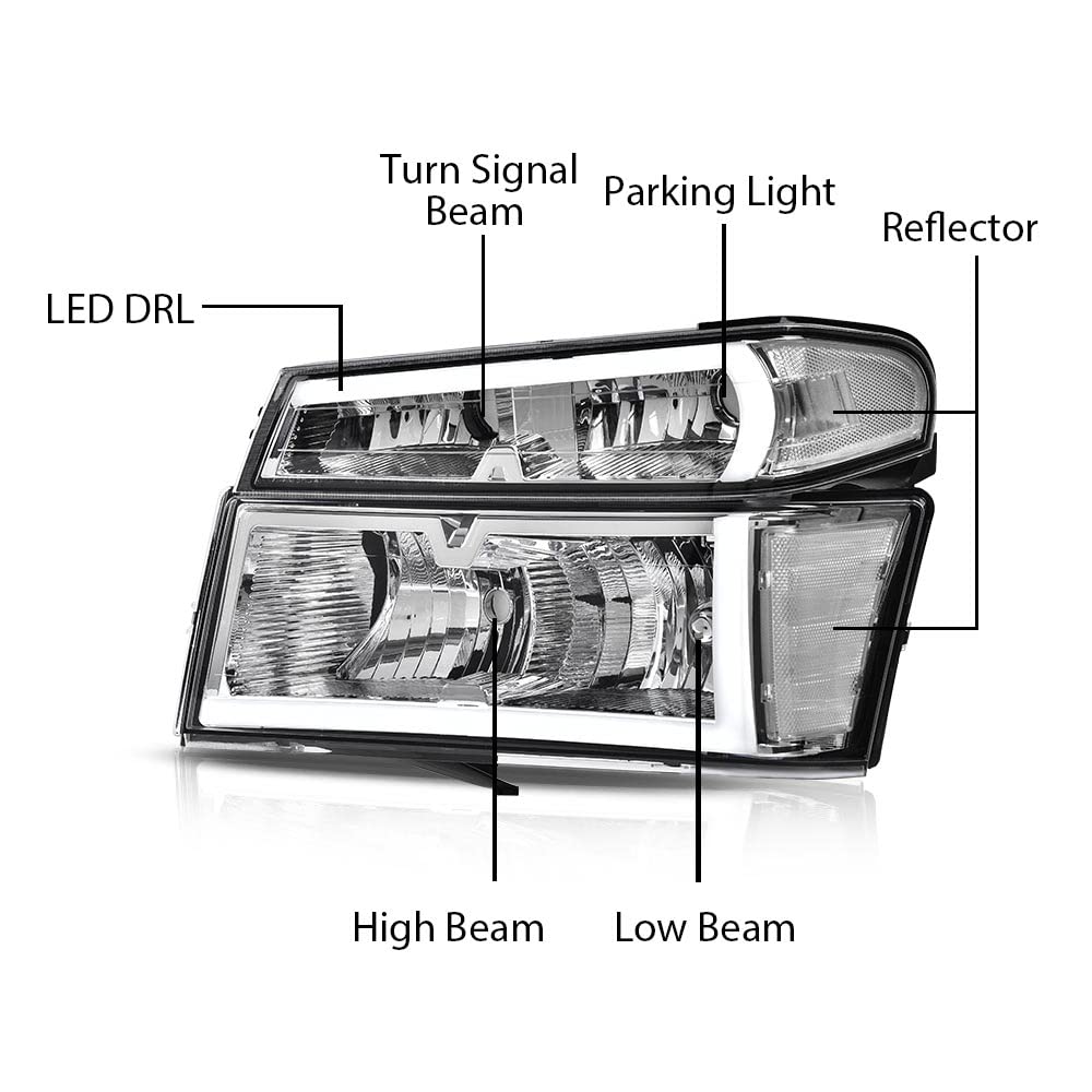 PIT66 LED DRL Headlights Assembly Front Headlamp Fit 2004-2012 Chevy Colorado&GMC Canyon/Fit 2006 Isuzu i-280 i-350/07-08 Isuzu i-290 i-370 Clear Lens Chrome Housing Clear Reflector
