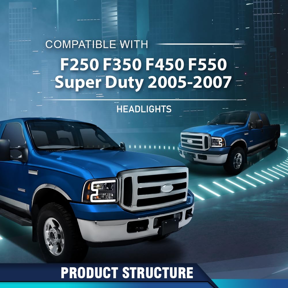 PIT66 LED DRL Headlights Fit 2005-2007 Ford F250 F350 F450 F550 Super Duty