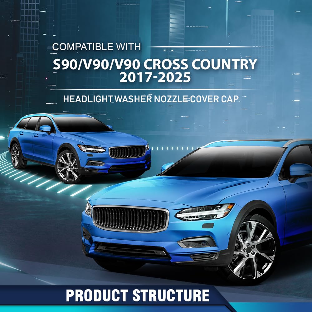 PIT66 Front Headlight Washer Nozzle Cover Cap Left & Right Side Compatible with Volvo S90 / V90 / V90 Cross Country 2017 2018 2019 2020 2021 2022 2023 2024 2025 39839830, 39839842 Glossy Black