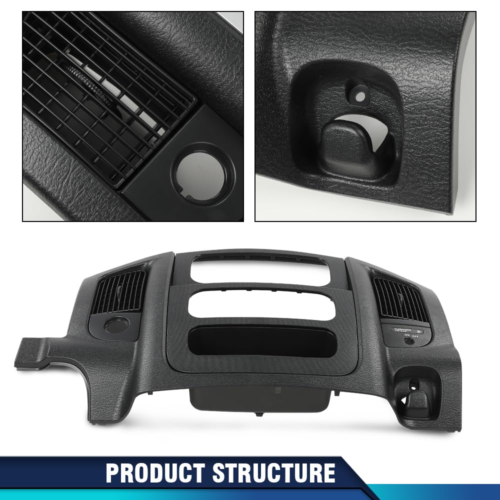 PIT66 Dash Radio Bezel Trim Fit Dodge Ram 1500 2500 3500 2002-2005, Black