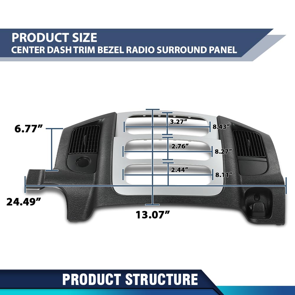 PIT66 Dash Climate Radio Trim Bezel Fit Dodge Ram 2002-2005 Black