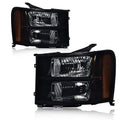 PIT66 Headlight Assembly Compatible with 2007-2013 GMC Sierra 1500 2500HD 3500HD Headlamps Assembly Accessories river & Passenger Side Pickup Truck Replacement Smoky Lens Black Housing Amber Reflector