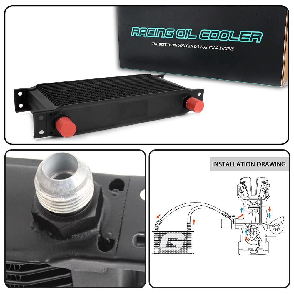 PIT66 19 Row AN10 Engine Oil Cooler Kit, Compatible with 2001-2005 Subaru Impreza WRX STi Black
