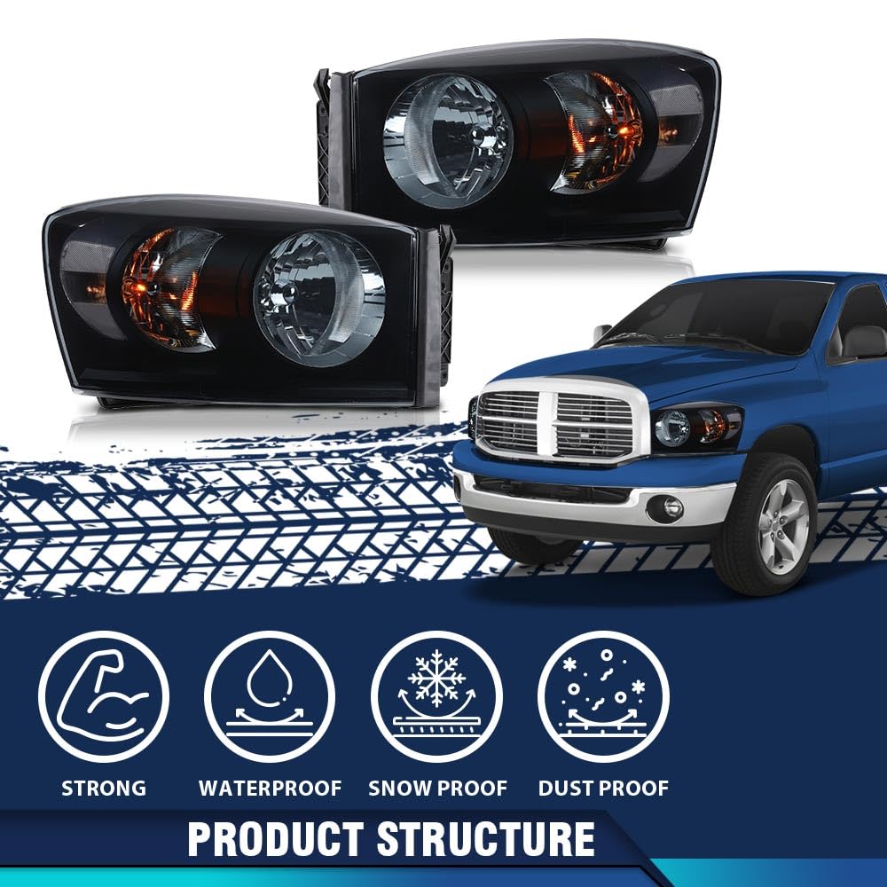 PIT66 Headlights Assembly Pair Fit Dodge Ram 1500 2006 2007 2008