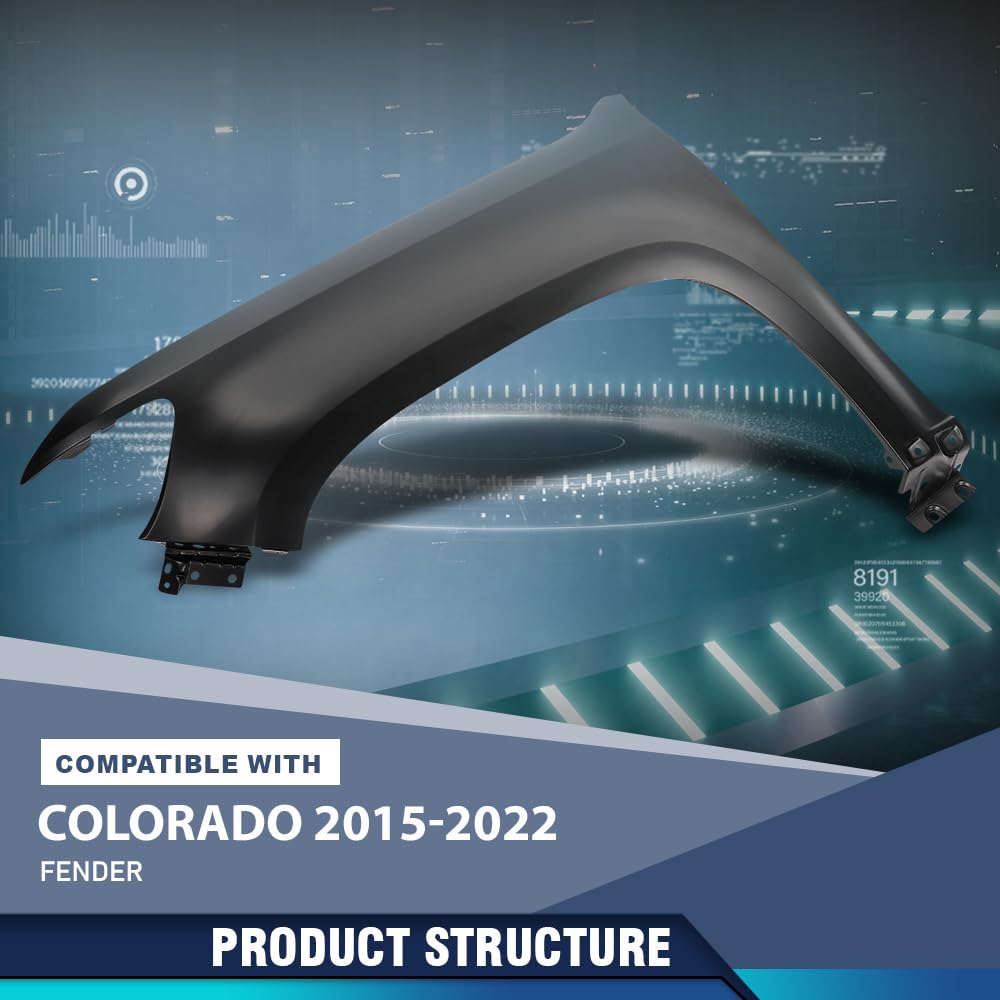 PIT66 Front Fender Left Driver Side Steel Primed Compatible with Chevy Colorado Base 2015-2020 Fit Chevy Colorado (submodel: LT, WT, Z71) 2015-2022 23354494, GM1240404 Black