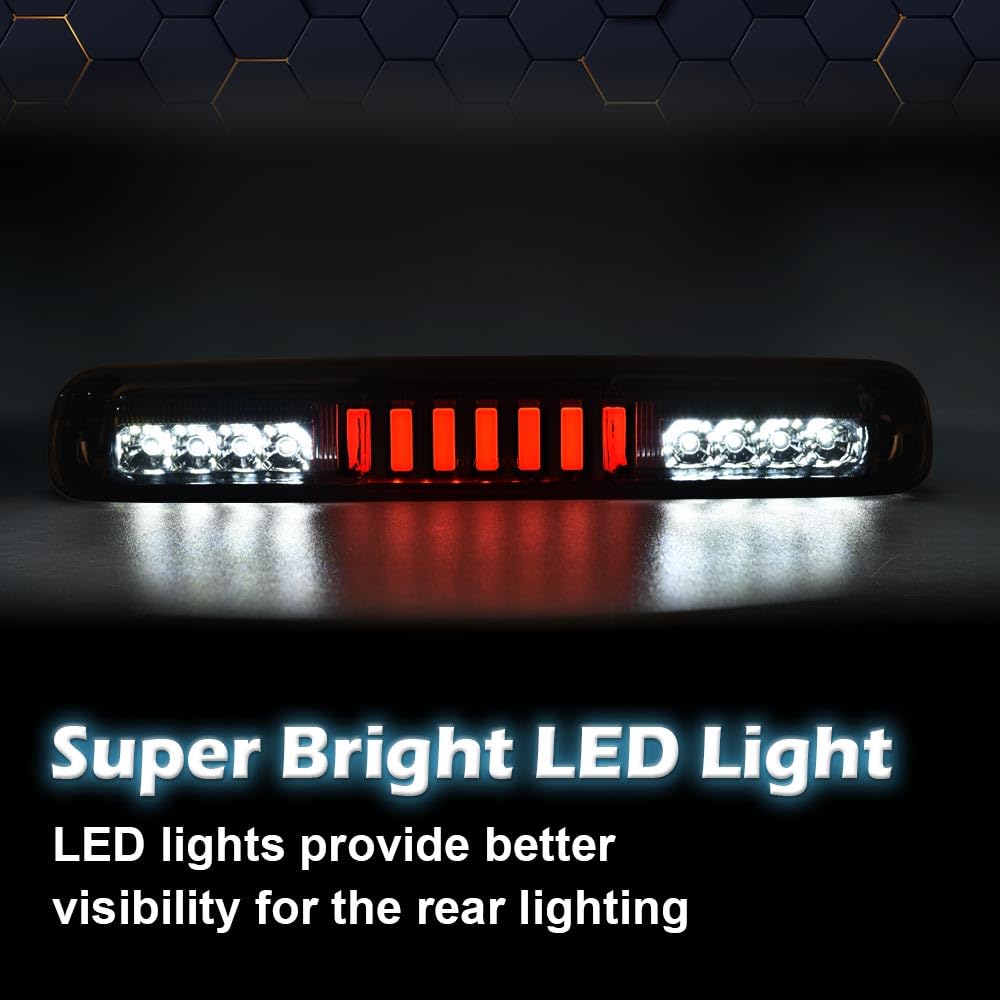 PIT66 LED 3rd Brake Light,Compatible with 99-07 Chevy Silverado/99-07 GMC Sierra 1500 2500HD 3500 High Mount Stop Parking Light I Type Third Brake Cargo Lamps Chrome Housing Clear Lens
