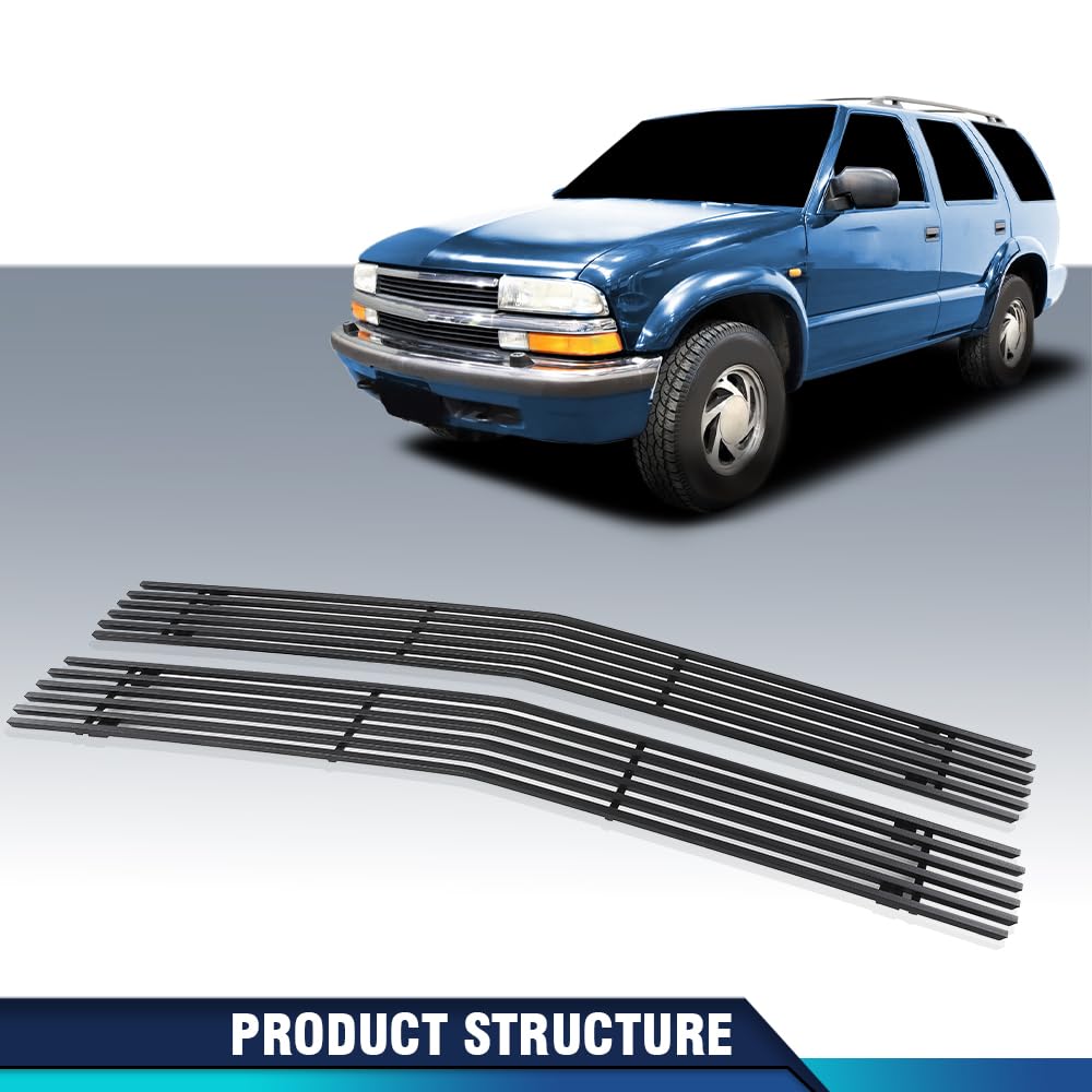 PIT66 Billet Grill Grille Insert Compatible with Chevy Suburban/Tahoe 1994-1999 Fit Chevy C/K Pickup & Chevy Blazer 1994-1999 Stainless Steel Black