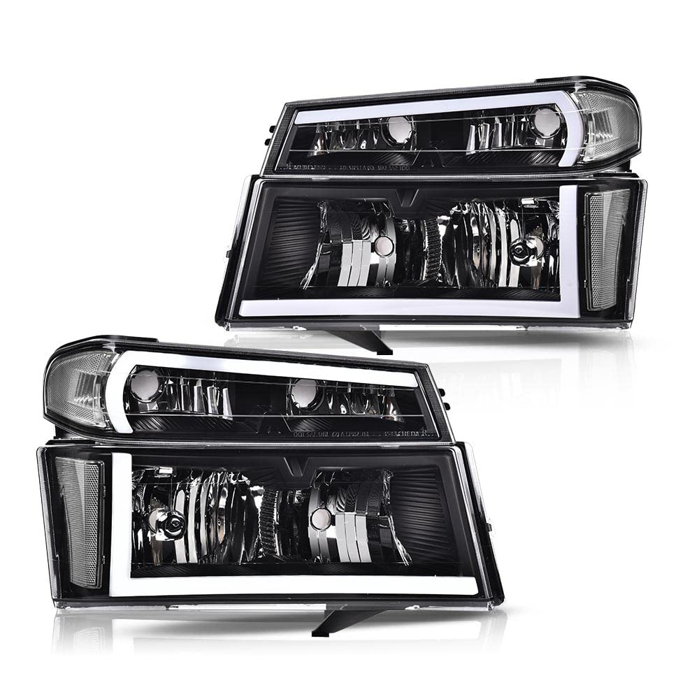 PIT66 LED DRL Headlight Assembly Compatible with 2004-2012 Chevy Colorado & GMC Canyon/Fit 2006 Isuzu i-280 i-350/07-08 Isuzu i-290 i-370 Headlamp Accessories Clear lens Black Housing Clear Reflector