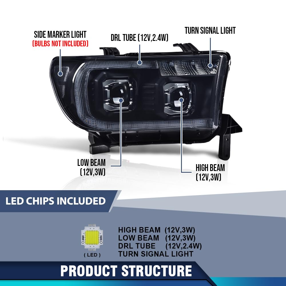 PIT66 Dual Convex LED Projector Headlights Assembly Fit 07-13 Toyota Tundra