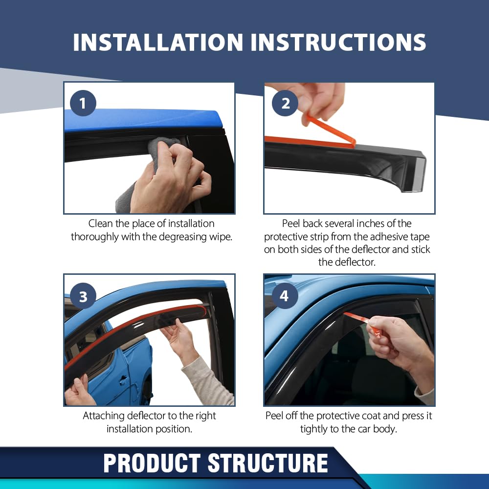 PIT66 in-Channel Ventvisor Deflectors Fit Dodge Ram 1500 Crew Cab 2019-2025