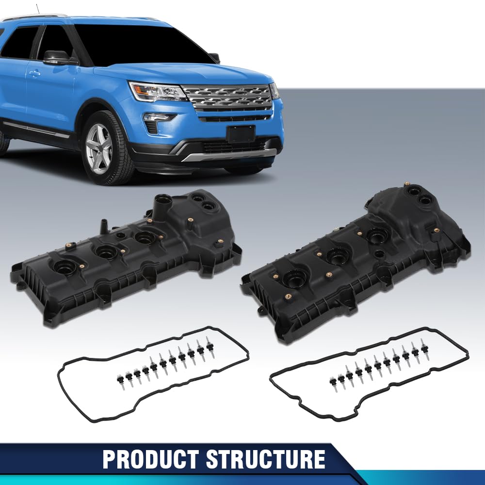 PIT66 Engine Valve Covers Set Compatible with 2011-2018 Ford Edge 3.5L 3.7L, Fit 2015-2017 Ford F150 3.5L 3.7L W/O Cam Sensor Port Hole, NON-Turbocharged