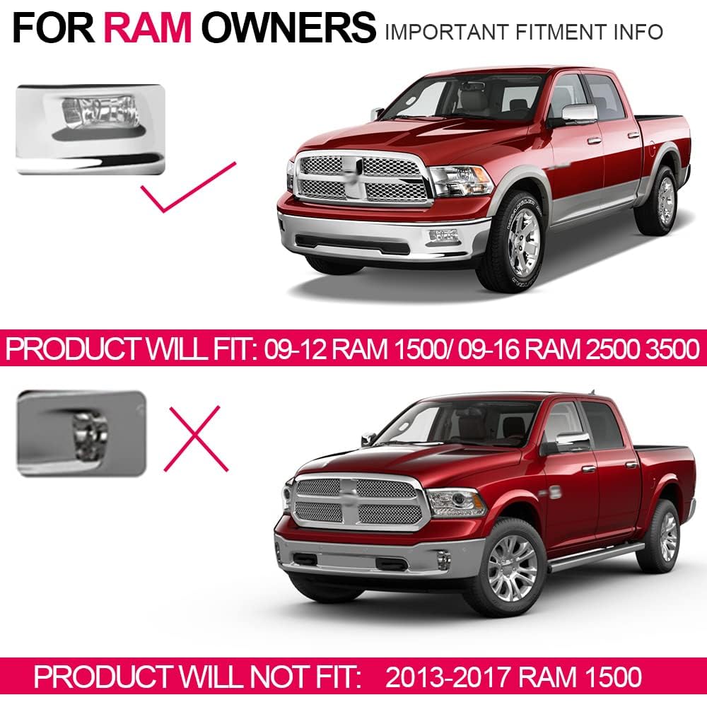PIT66 Fog Light Compatible with Dodge Ram 1500 2009-2012/Fit Dodge Ram 2500 3500 2010-2018 Left & Right Fog Lights Lamps Smoke Lens