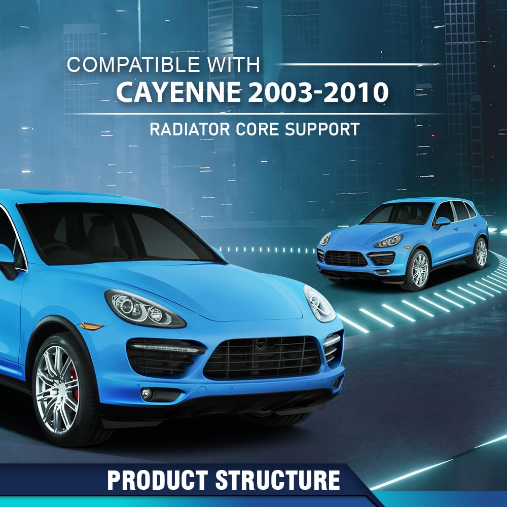 PIT66 Front Radiator Support Core Compatible with Porsche Cayenne 2003 2004 2005 2006 2007 2008 2009 2010 Black