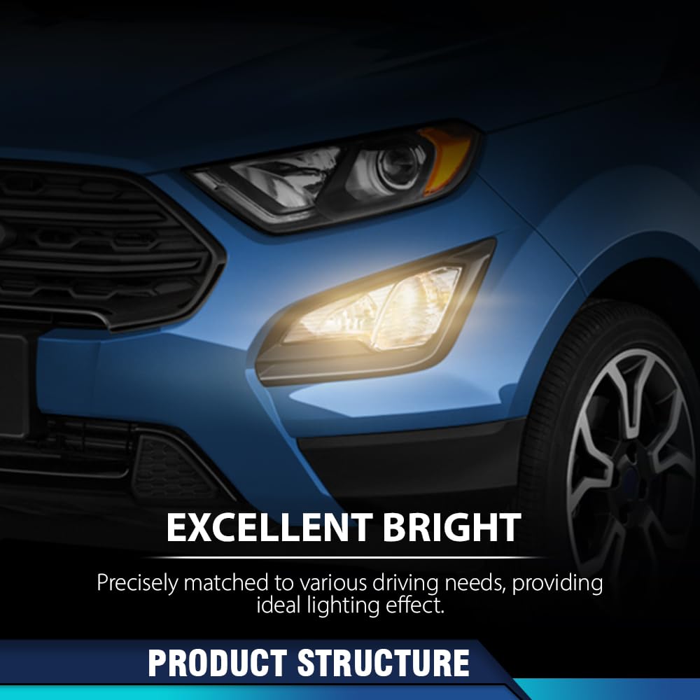 PIT66 Halogen Fog Lights Compatible with Ford EcoSport 2018 2019 2020 2021 2022 Fog Lamps Assembly w/Cover Bezels Pair GN1Z15266AA, GN1Z15266AB Clear Lens