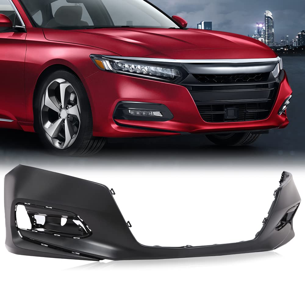 PIT66 Primed Front Bumper Cover W/o Sensor Holes Compatible with Honda Accord Sedan 2018 2019 2020 Replacement #04711TVAA00ZZ HO1000314
