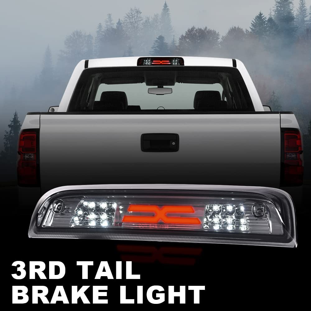 PIT66 3rd Brake Light Compatible with Chevy Silverado 2014-2020/Compatible with GMC Sierra 2014-2020 Led High Mount Stop Light Rear Cargo Lamps X Type White Smoked Lens Black Housing