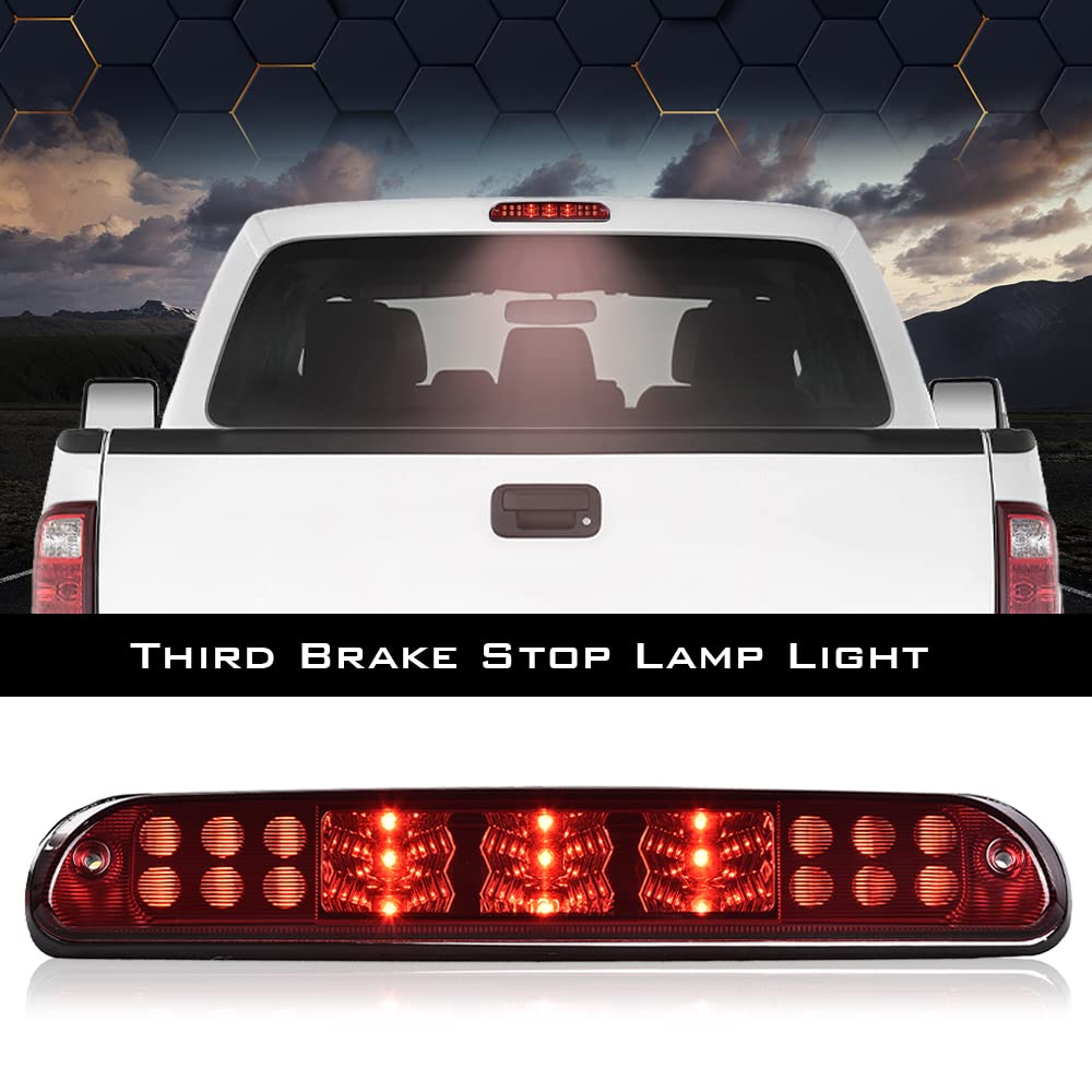 PIT66 LED 3rd Brake Light, Compatible with 99-15 F250 F350 F450 F550 Third Brake Stop Lamp Light Red Lens Chrome Housing