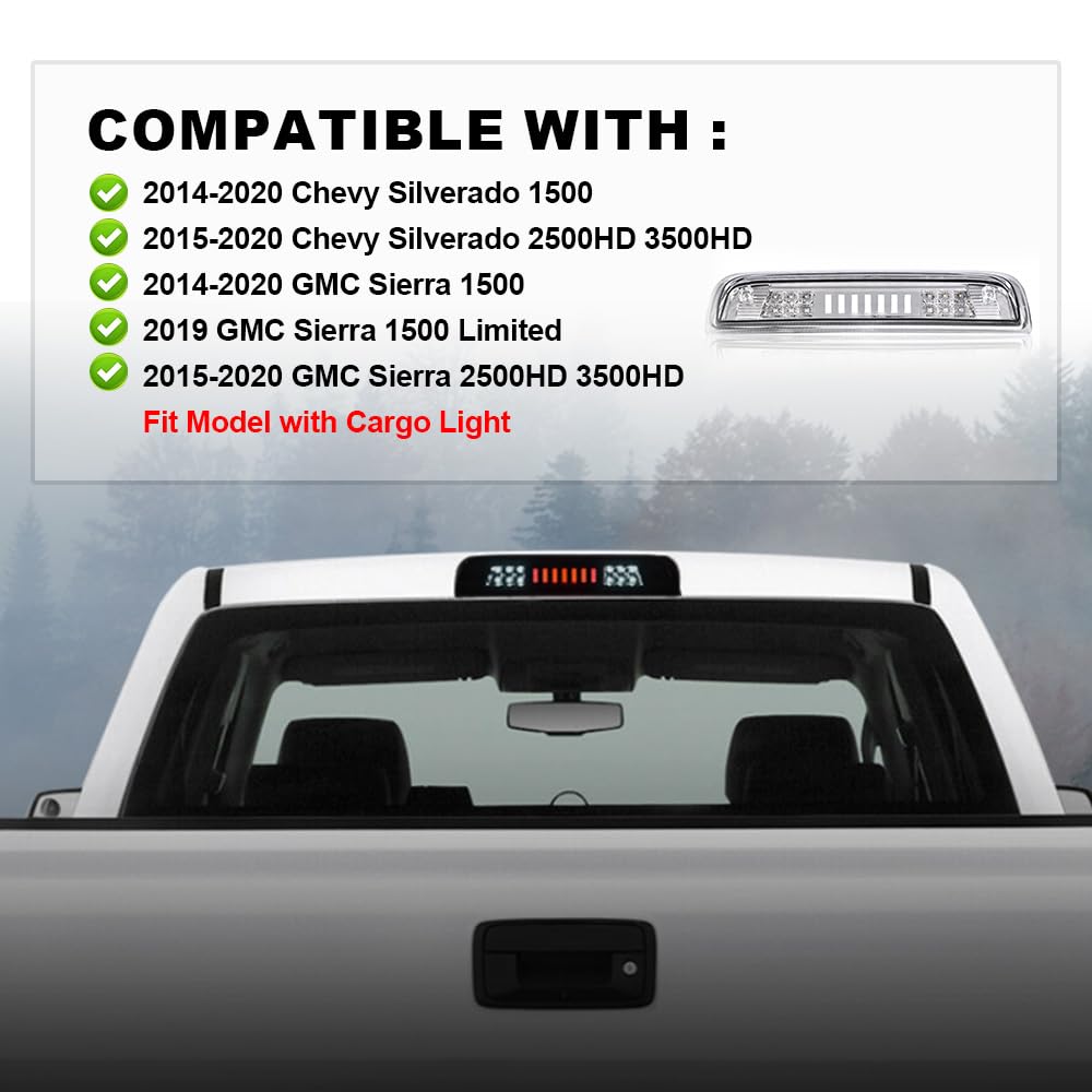 PIT66 Rear Led 3rd Brake Light, Compatible with Chevy Silverado 1500 2014 2015 2016 2017 2018 I Type High Mount Stop Light