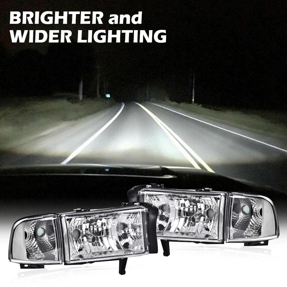 PIT66 Halogen Headlights Assembly Pair Fit 1994-2001 Ram 1500