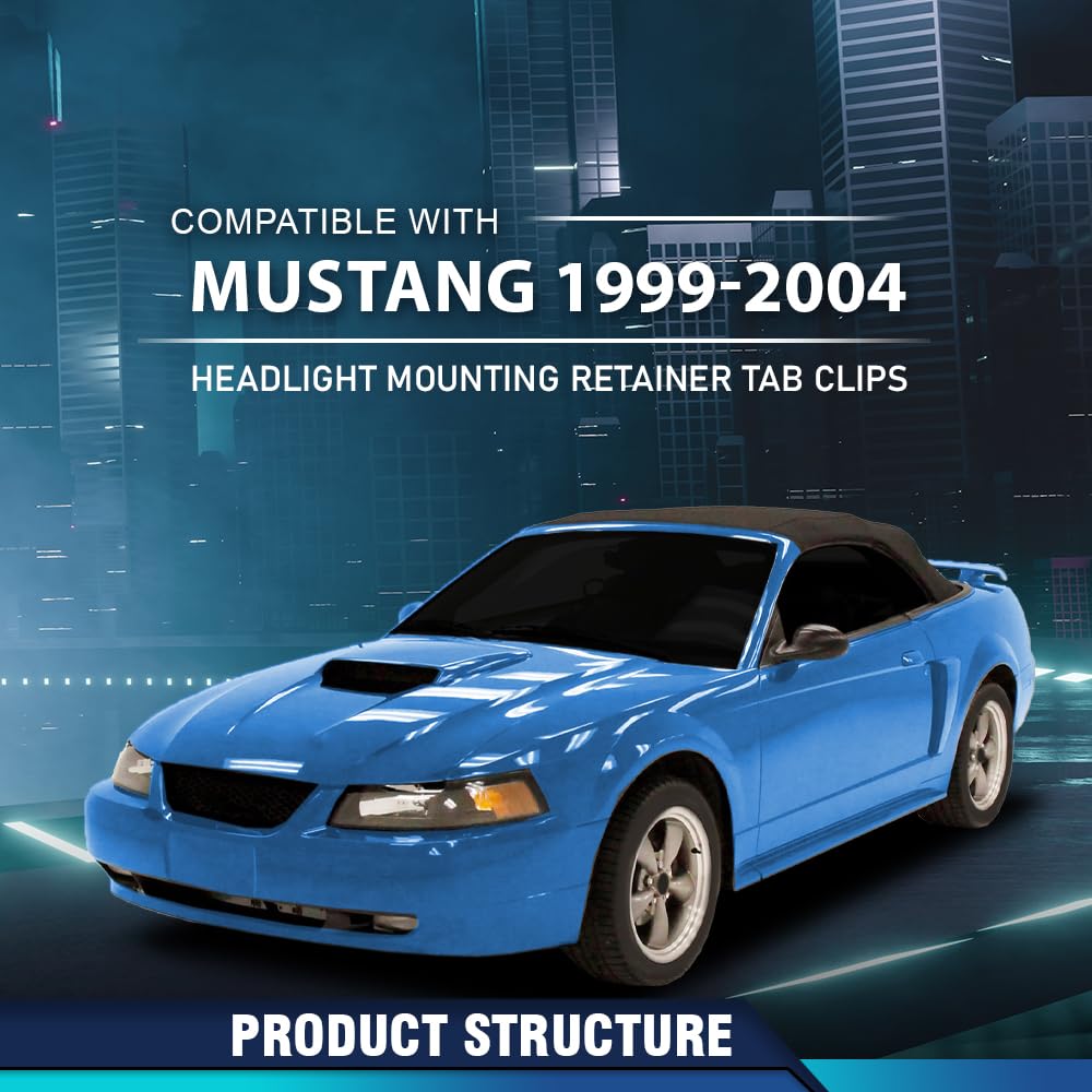 PIT66 Headlight Mounting Installation Retainer Tab Clips Set of 4 Compatible with Ford Mustang or Cobras 1999-2004 XR3Z-13N020-AA Black Iron