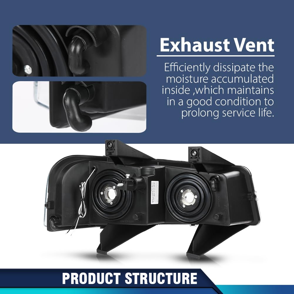 PIT66 LED Headlights Assembly w/Bulbs Pair Compatible with Chevy Express GMC Savana 1500 2003-2014/ Fit GMC Savana 2500 3500 2003-2023 Clear Lens Black Housing Front Headlamps