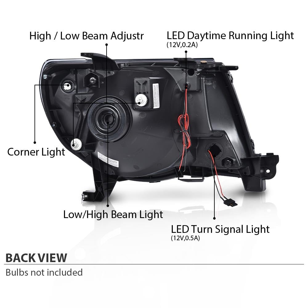 PIT66 LED DRL Headlights Assembly Fit 2005-2011 Toyota Tacoma Smoke Lens
