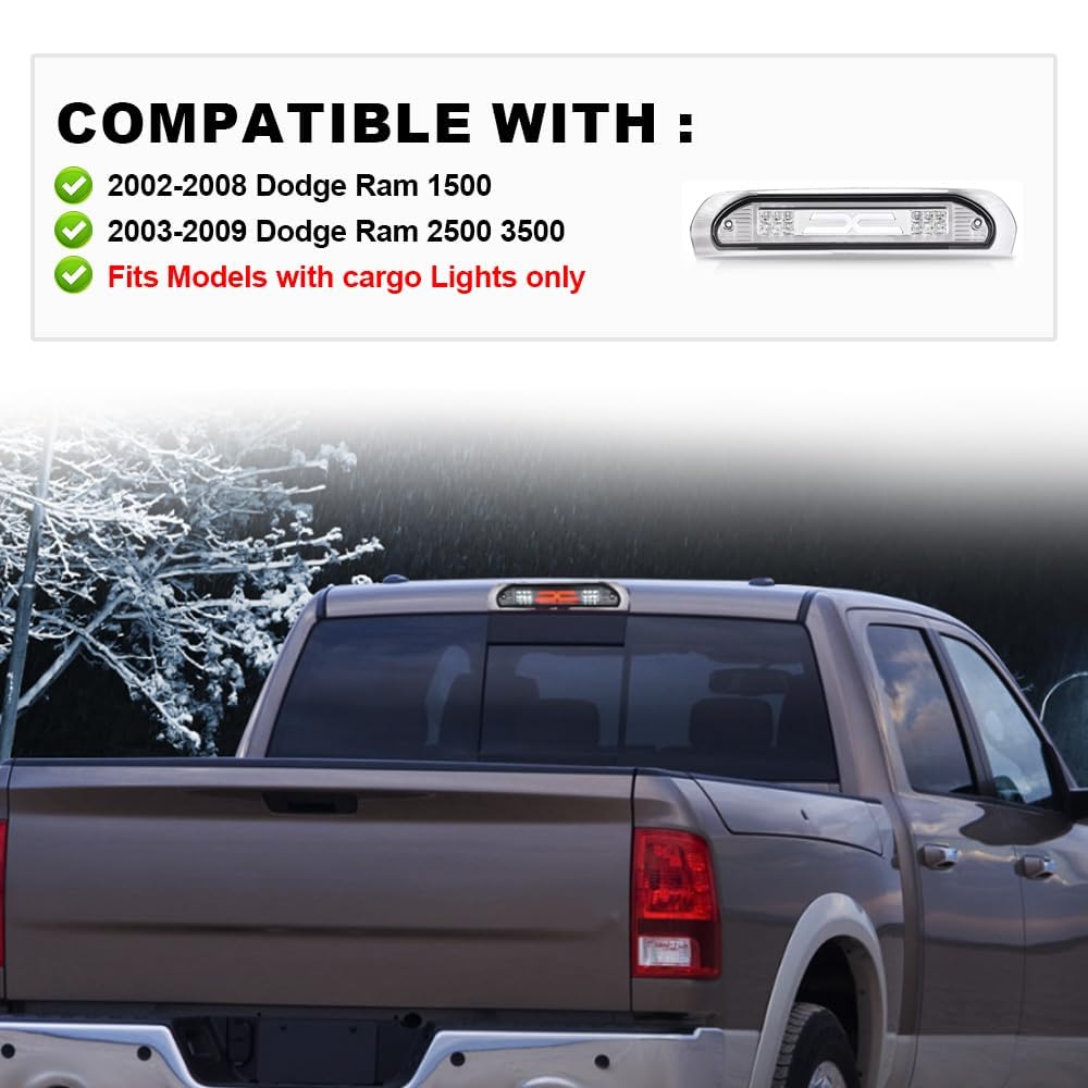 PIT66 LED 3rd Brake Light Fit Dodge Ram 1500 2002-2008 Chrome Housing