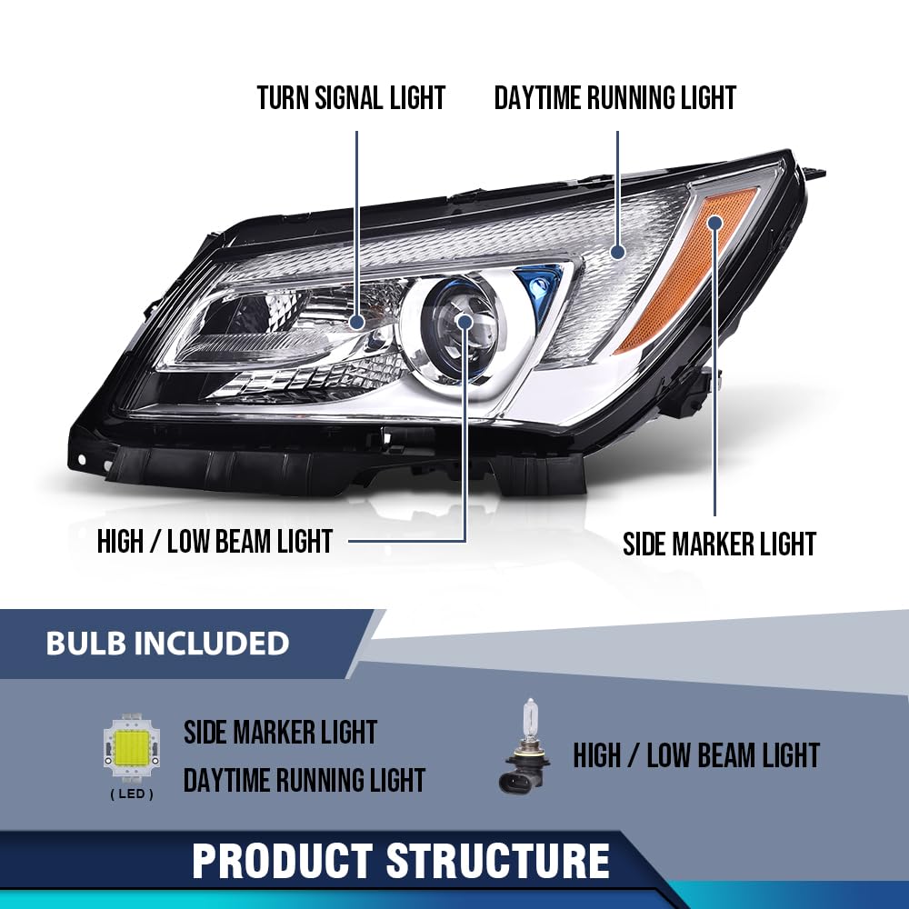 PIT66 Halogen LED Projector Headlight Assembly Lamp Compatible with Buick LaCrosse 2014 2015 2016 (Not Compatible with w/Factory HID Headlights) Headlamp Replacement 26672547, 26200187 Driver Side
