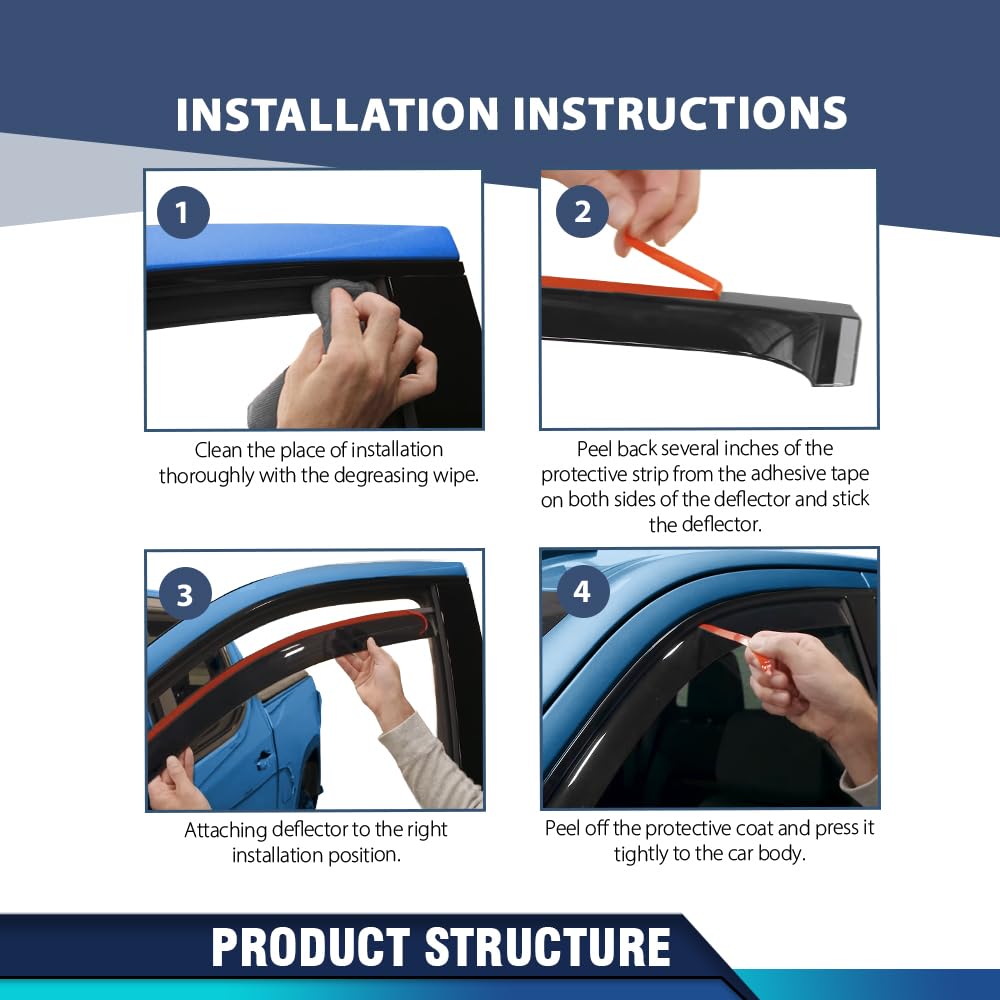 PIT66 in-Channel Ventvisor Window Deflectors and Sun Visors 4pcs Compatible with Honda Ridgeline 2017 2018 2019 2020 2021 2022 2023 2024 2025 in-Channel Rain Guards Smoke