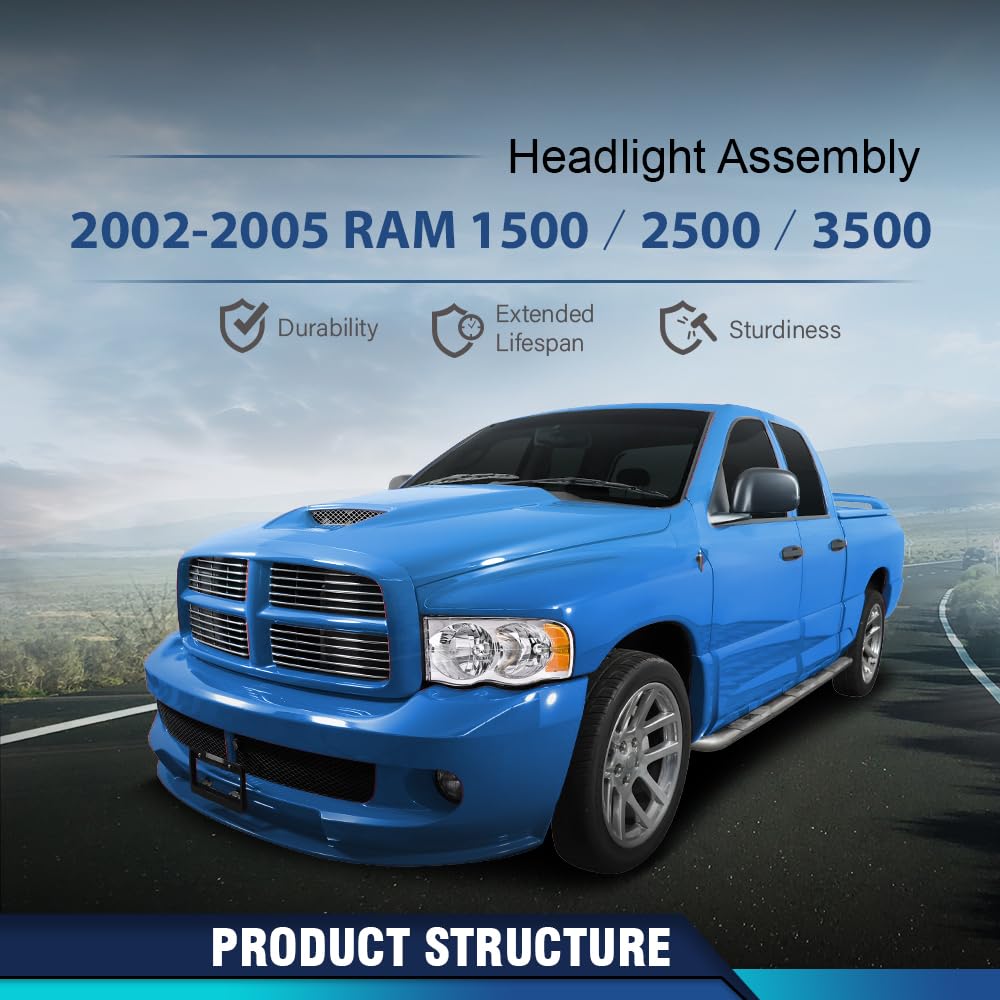 PIT66 Headlights Assembly & Fog Lights Fit 2002-2005 Dodge Ram