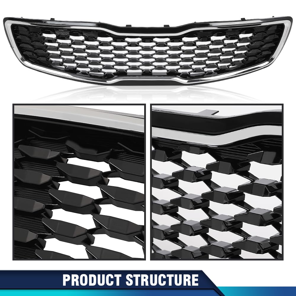 PIT66 Front Upper Grille Chrome Fit Kia Forte5 Hatchback EX LX 2017 2018