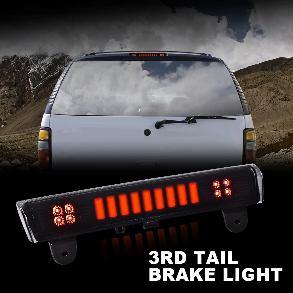 PIT66 LED 3rd Brake Light, Compatible with 2000-2006 Chevy Suburban 1500 2500 Tahoe/2000-2006 GMC Yukon/2000-2006 GMC Yukon XL 1500 2500 High Mount Stop Lamp Smoky Lens Black Housing
