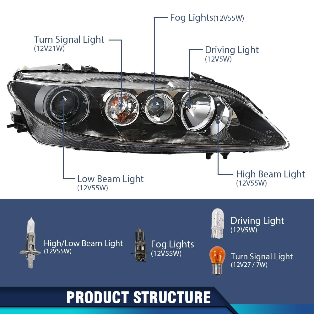 PIT66 Headlights Assembly Fit 2006-2008 Mazda 6