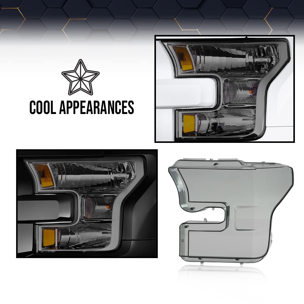 PIT66 Headlight Cover Compatible with 2015 2016 2017 Ford F150 FO2502335 FO2503335 FO2502344 Left Driver and Right Passenger Side Smoke