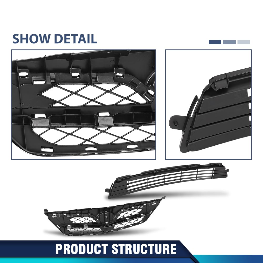 PIT66 Front Bumper Upper Lower Grille Set Fit Toyota Corolla 2011-2013