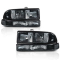 PIT66 Headlights Assembly Bumper Turn Signal Light Lamp Compatible with Chevy Blazer 1998-2005/Fit Chevy S10 Pickup 1998-2004 for Model with Bumper Lights Smoky Lens Black Housing Clear Reflector