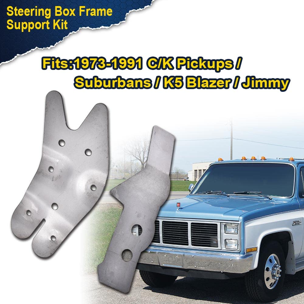 PIT66 Steering Box Frame Support Kit, Compatible with 1973-1991 Chevy GMC C/K Pickup 2 PCS Silver