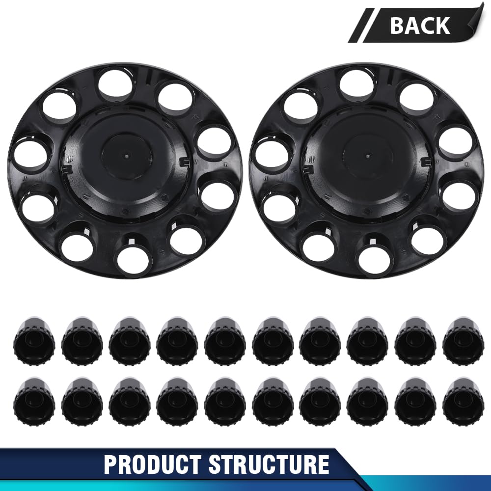 PIT66 1Pair Glossy Black ABS Semi‑Truck 33mm Nut Wheel Covers